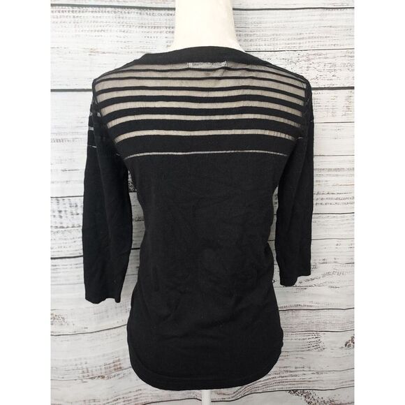 August Silk Sweater Woman Small Black Goth Office Pullover Mesh Strips - Picture 5 of 9